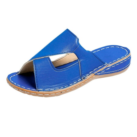 

Fsqjgq Boho Sandals Women Sandals Womens Ladies Fashion Ssummer Solid Color Leather Open Toe Comfortable Thick Sole Sandals Size 40 Blue