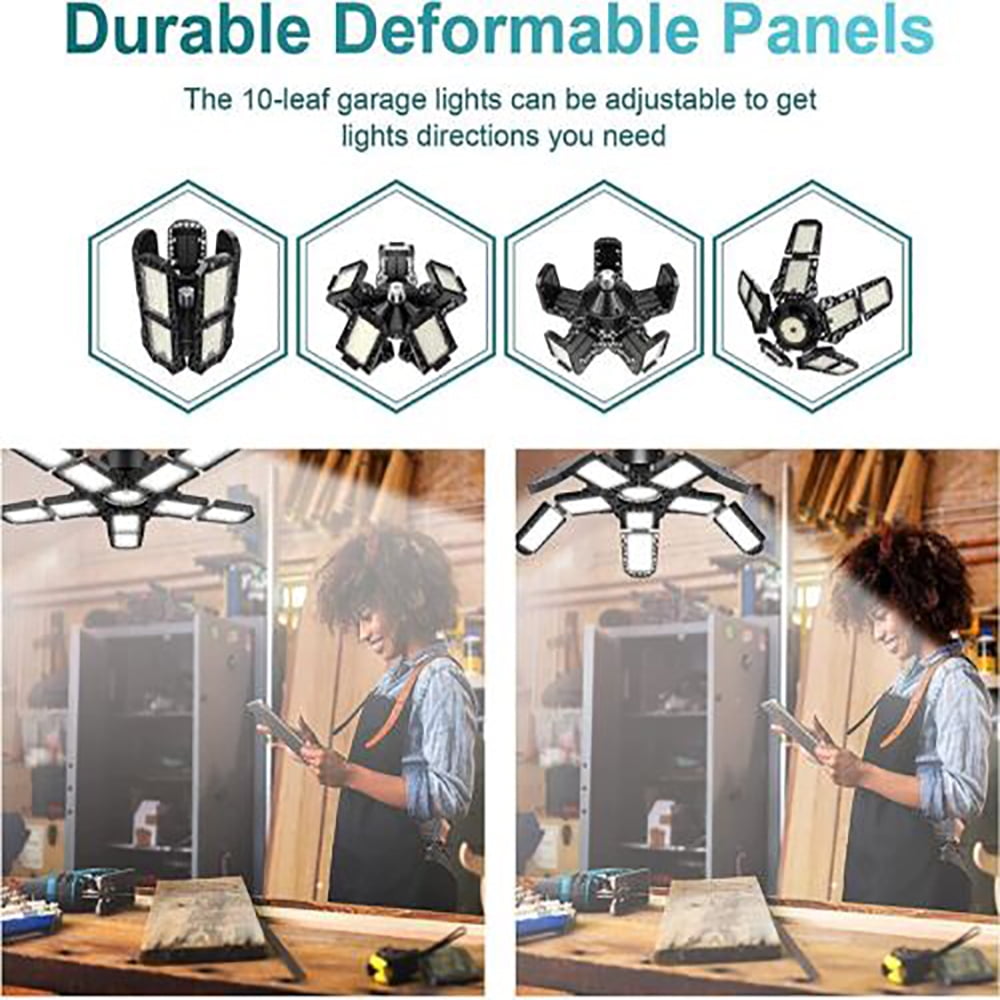 MDHAND 300W LED Garage Light, 30000LM Super Bright, Foldable 5 Adjustable Panels, E26 Base, for Basement Warehouse Shop
