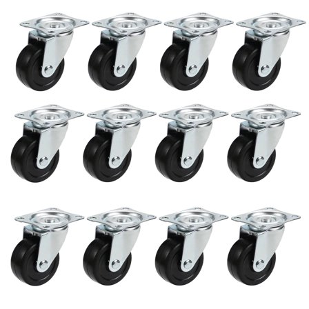 YAEMIKY 12 Pack Small Heavy Duty Swivel Caster Wheels,2 ” Black Rubber Base with 360 Degree Rotated Top Plate and Bearing,Non-Marking Wheels for Furniture, Workbench, Utility Carts