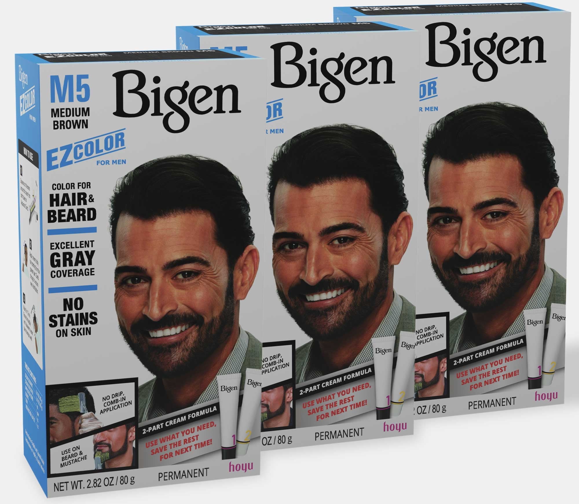 Bigen EZ Color for Men, Jet Black, 3 Pack, Permanent Gray Coverage