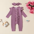 thumbnail image 2 of Kovlvoll Newborn Baby Girls Clothes Knitted Rompers Button up Crew Neck Long Sleeve Solid Color Jumpsuit with Headband, 2 of 7
