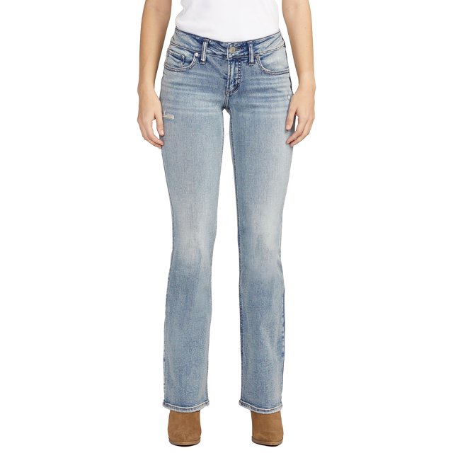 Silver Jeans Co. Women's Britt Low Rise Curvy Fit Slim Bootcut Jeans, Med Wash SCV211, 33W x 31L