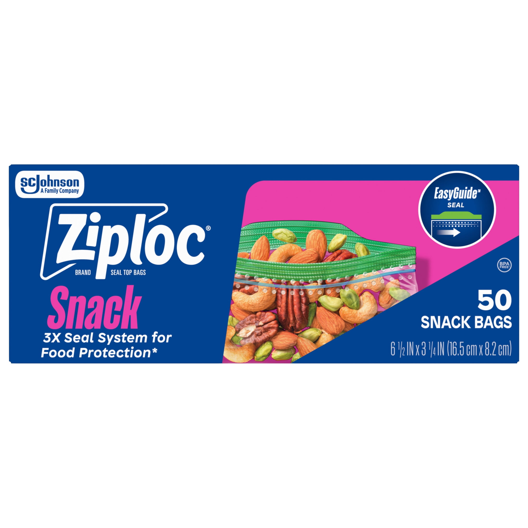 Ziploc Snack Bags with EasyGuide Texture and Seal Technology, 100