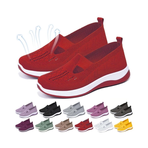 Zapatos ortopédicos Yilia para mujer, anchos y transpirables, sin cordones, rojos