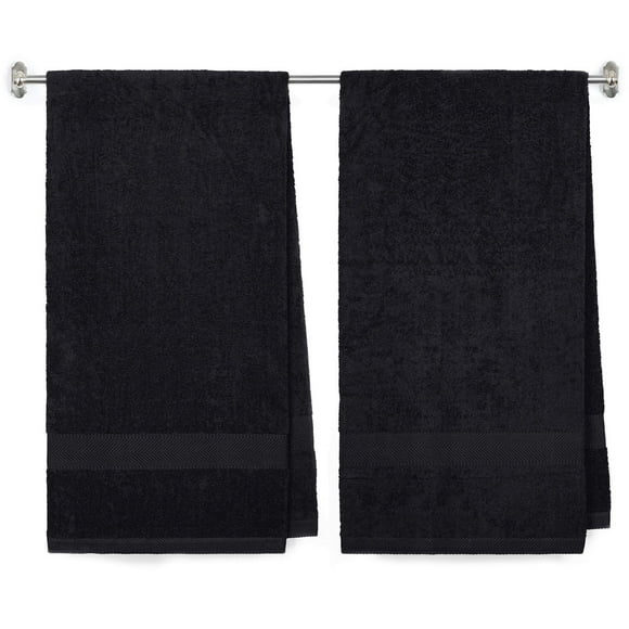 Premium Personalized Cotton Bath Towel 27" x 54" - Monogrammed Bath Towels - Custom Embroidered Towels - Thick 500 GSM Terry - Black - 2 Pack