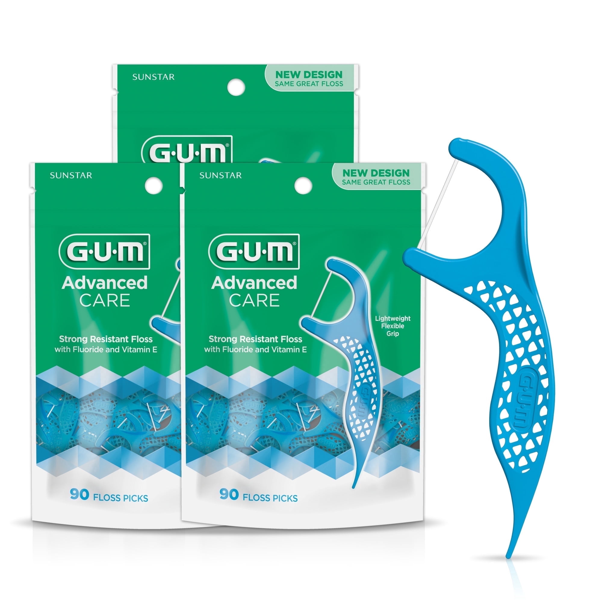 GUM Advanced Care Floss Picks Dental Flossers for Adults with Vitamin E and Fluoride 90 Count