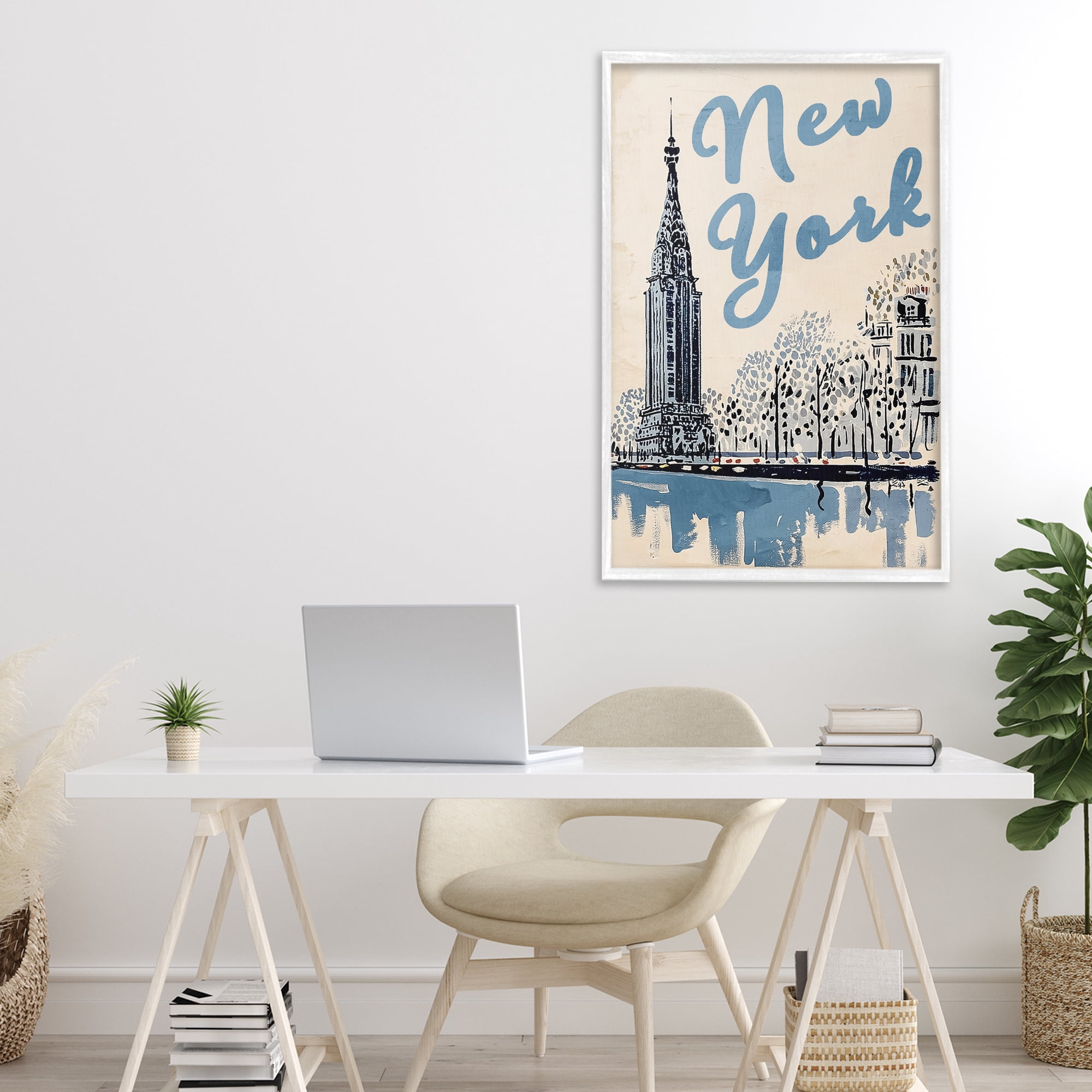 Stupell Industries Blue & Beige New York Travel White Framed Giclee Art, design by Annabelle Hall