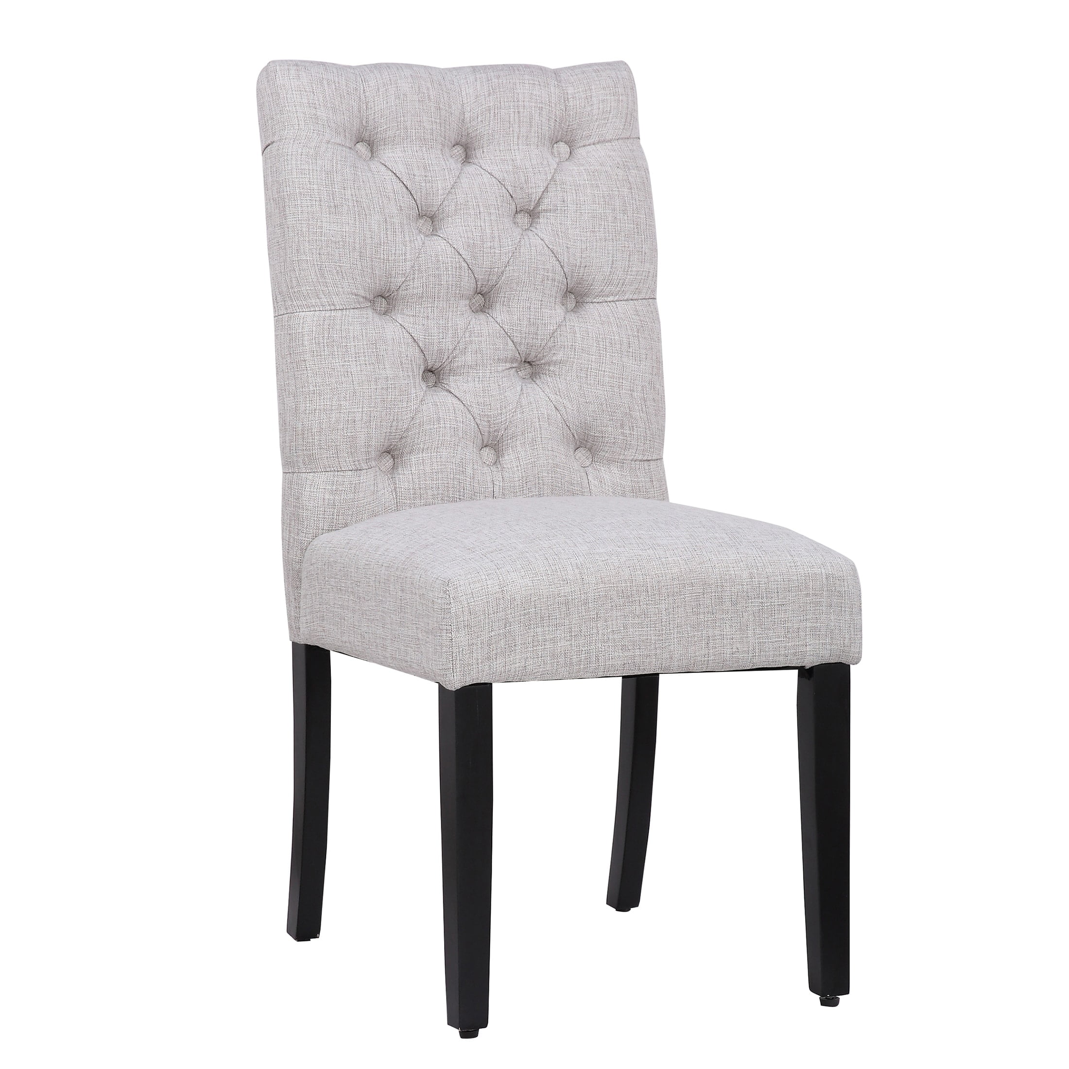 Polytrends Grandview Tufted Upholstered Linen Fabric Dining Chair Light Gray
