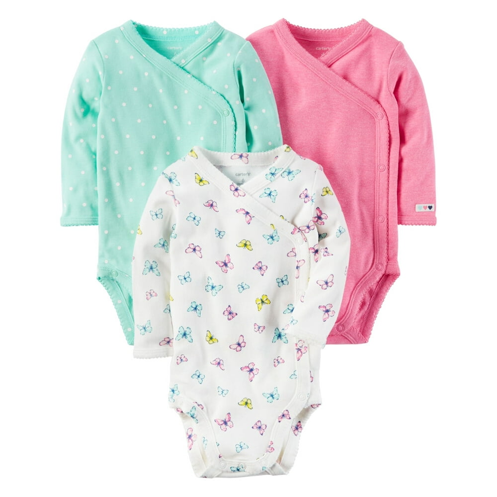 Carter's Carters Baby Girls 3Pack Side Snap Bodysuits Dot Butterfly Multi