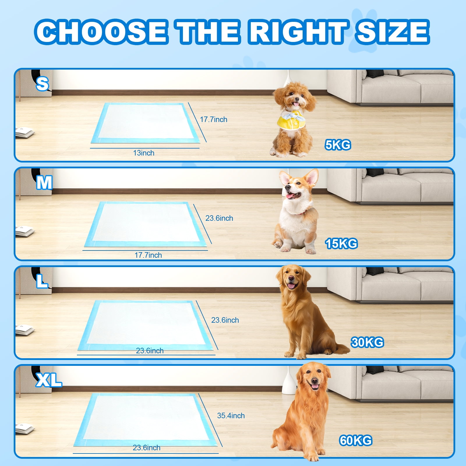 Disposable Dog Training Pads 13" x 17.7" (33x45 cm) - Leak-Proof and Odor Lock Pet Pads for Dogs