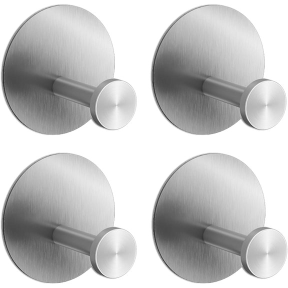 Towel Hooks for Bathroom (4 Pack) Adhesive Towel Hook Shower Hooks for Inside Shower - Sticky Bathroom Wall Hooks for Hanging Towels, Robe, Loofah, Bath Sponge (Style 2 - Silver)