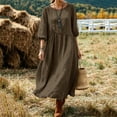 thumbnail image 7 of HCBY Women's 3/4 Sleeve Midi Dress Round Neck A-Line Pleated Loose Fit Casual Flowy Tunic Dress with Pockets for Fall Winter, 7 of 7