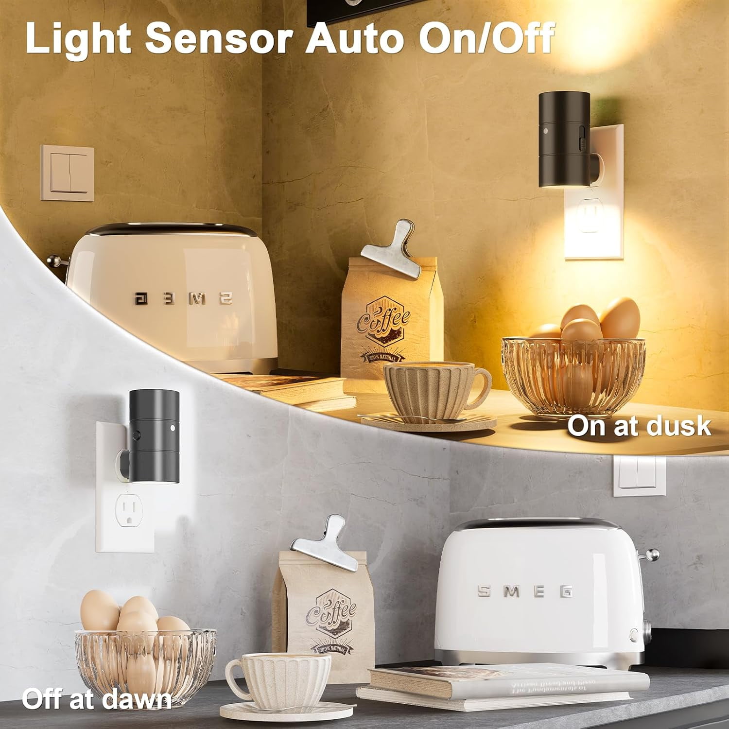 Night Lights Plug into Wall, Dimmable with 3 Color Modes & Auto On/Off Sensor, Ultra-Slim Nightlight for Hallway, Bathroom, Bedroom, Nursery, Kitchen (4 Pack, Black)