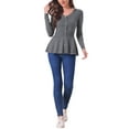 thumbnail image 2 of INSPIRE CHIC Women's V Neck Peplum Sweater Ribbed Knit Long Sleeve Casual Pullover S Dark Grey, 2 of 6