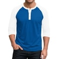 thumbnail image 2 of Dwelliawo Henley Fall Shirts for Men Raglan 3/4 Sleeve Jersey Baseball T-Shirts Casual Round Neck Athletic Tee Tops Blue S, 2 of 7