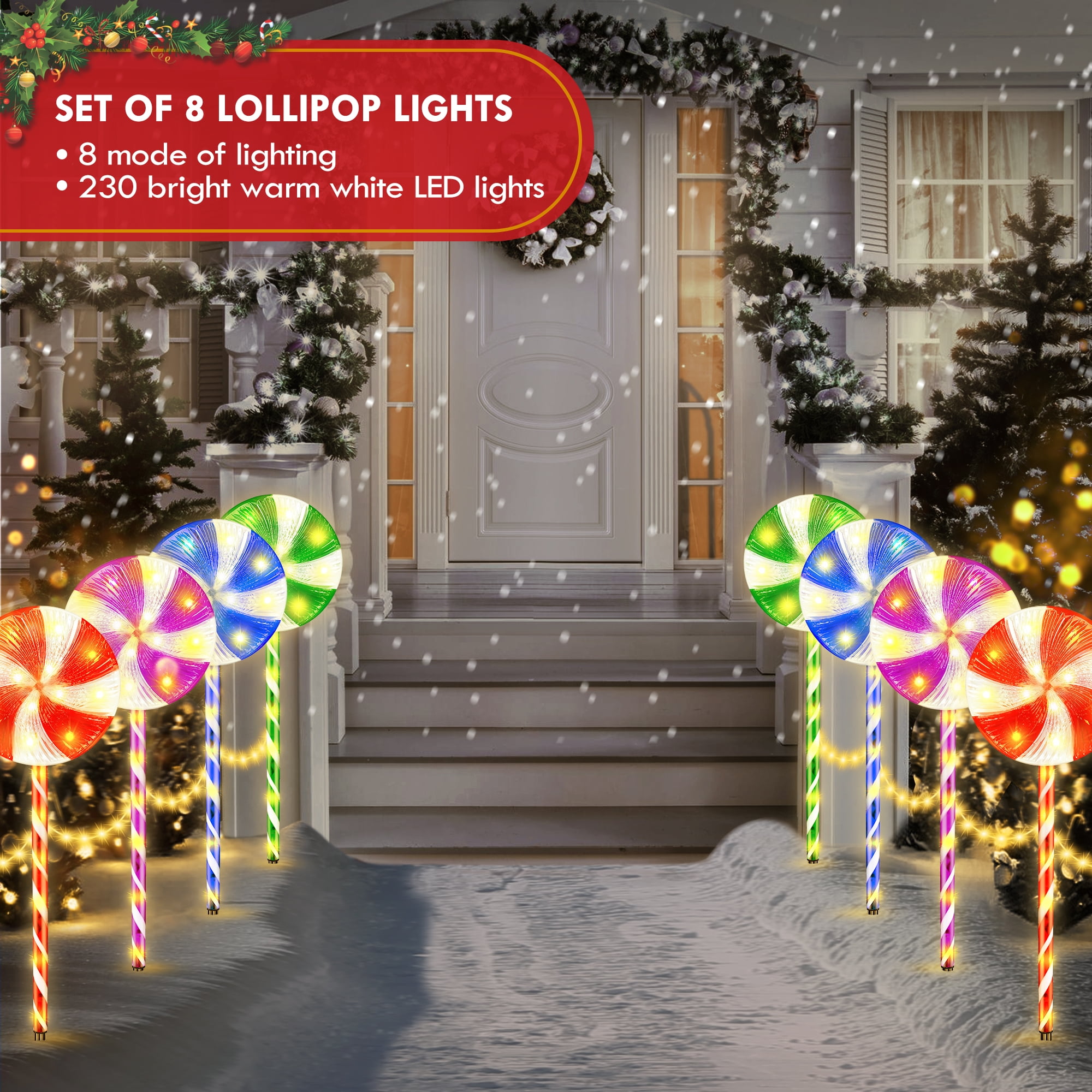 ★★リリパット20☆Christmas Lights At Sweet … 8PK 28inch 230LED 8 Modes Christmas Lollipop Pathway Light Outdoor