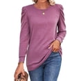 thumbnail image 2 of Women’s Long Sleeve Puff Shoulder Top Round Neck Loose Fit Casual Fashion Shirt Elegant Solid Color Blouse, 2 of 5