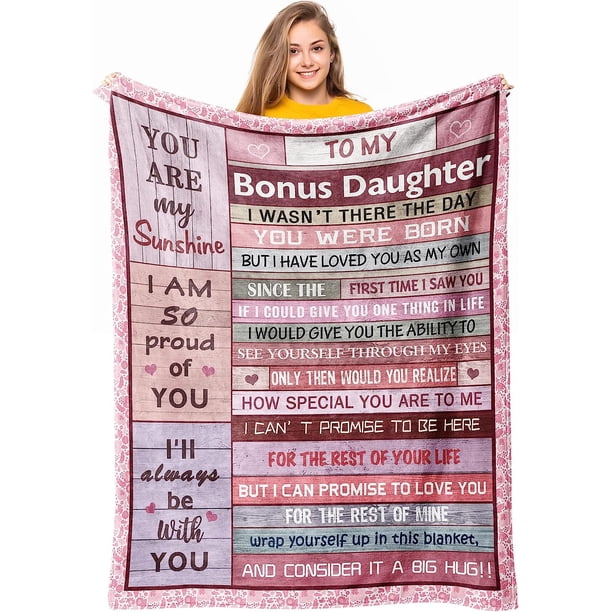 LHSHID to My Bonus Daughter Gifts Throw Blanket Step Daughter Gifts from Stepmom Stepdad for Teen Girls Women Best Stepdaughter Gifts for Christmas Valentine’s Mother’s Day Birthday Gifts 30"x40"