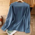 thumbnail image 4 of WCMZJ Long Sleeve Cotton Linen Shirts for Women Dressy Casual Side Button Down Embroidered Tops Loose Comfy Fall Blouses Blue L, 4 of 9