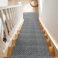 thumbnail image 3 of PURE ERA Bullnose Carpet Stair Treads Cover with Matching Landing Mat Rug for Wooden Steps Tape Free Non-Slip (Gray Mini Diamond Trellis), 3 of 12