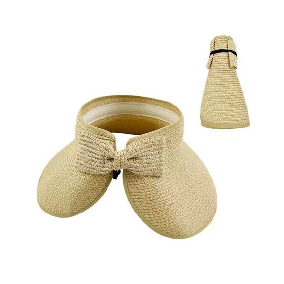 Sun Hats for Women Outdoor Big Edge Summer Sunshade Hat Bow Portable Foldable Fashion Leisure Sunscreen Beach Hat Empty Top Straw Hat