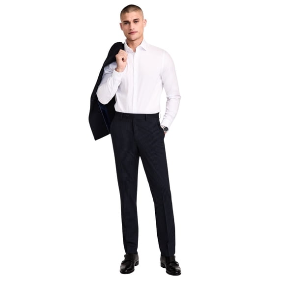 Alfani Mens Slim fit Dress Pants 32 / 32 Navy Blue Striped Stretch