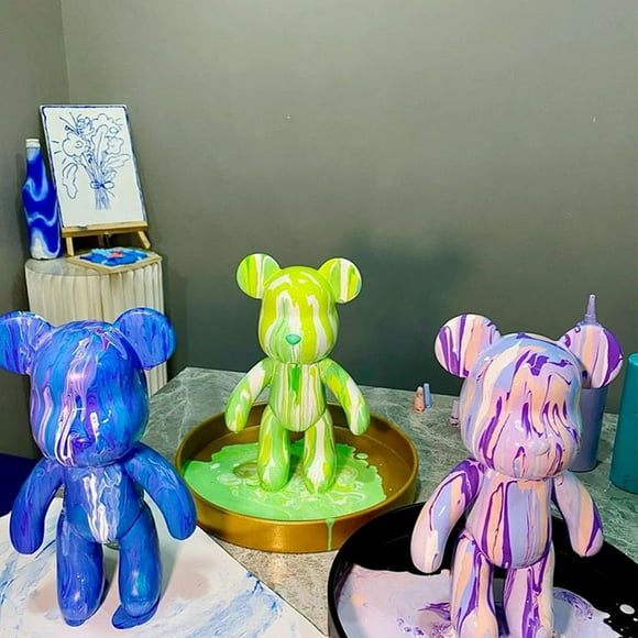 Amdohai Violent Bear Keychain, Fluid Painting Violent Bear DIY Pendant Kit, Gloomy Bear Keyring Creative Handmade Charms Craft Ornament for Kids Adults