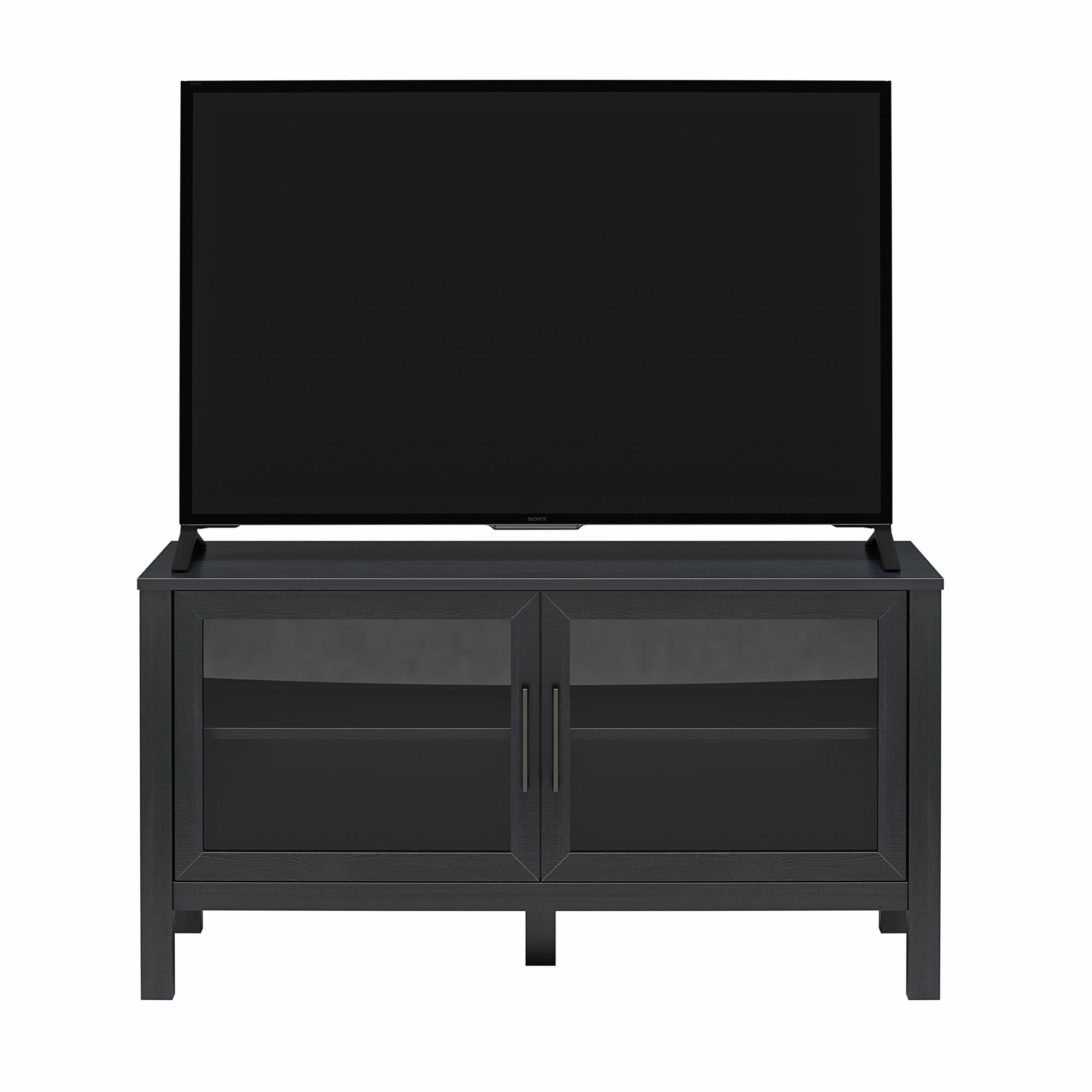 Mainstays Glass Door TV Stand for TVs up to 55", Black Wood
