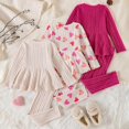 thumbnail image 5 of LRen Girls Outfits,Valentine's Day 3 Piece Infant Girl Ruffle Bowknot Heart Top + Ribbed Print Pants Clothing 3pc Set Toddler Valentines,Hot Pink,4-5 Years, 5 of 8