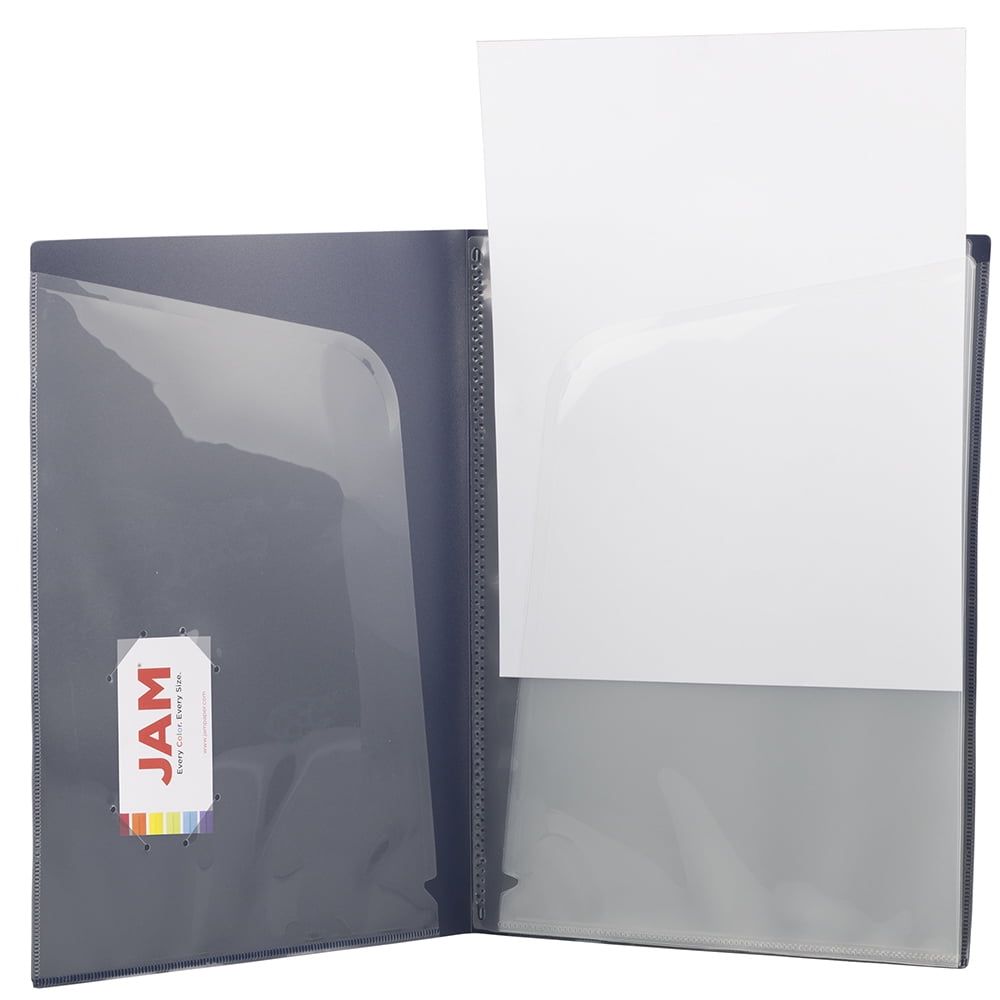 JAM Paper Heavy Duty Plastic Multi High Pocket Folders, 6 Pocket Organizer, Navy, 20/Pack