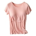 thumbnail image 6 of Nursing Tops Maternity Round-Neck Solid Color Short Sleeve Breast Feeding Pregnant Nursing Women Blouse Tops T-Shirt Tunic Tee Top Blouse Pink L, 6 of 6