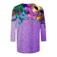 thumbnail image 5 of Ounisa 2025 Womens 3/4 Sleeve Tops Mardi Gras Costumes Fashion Round Neck Color Printed Blouse, 5 of 6