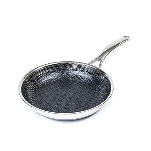 Hexclad 8 Inch Hybrid Stainless Steel Frying Pan with Stay-cool Handle - PFOA Free, Dishwasher and Oven Safe, Non Stick, Works with Induction cooktop,