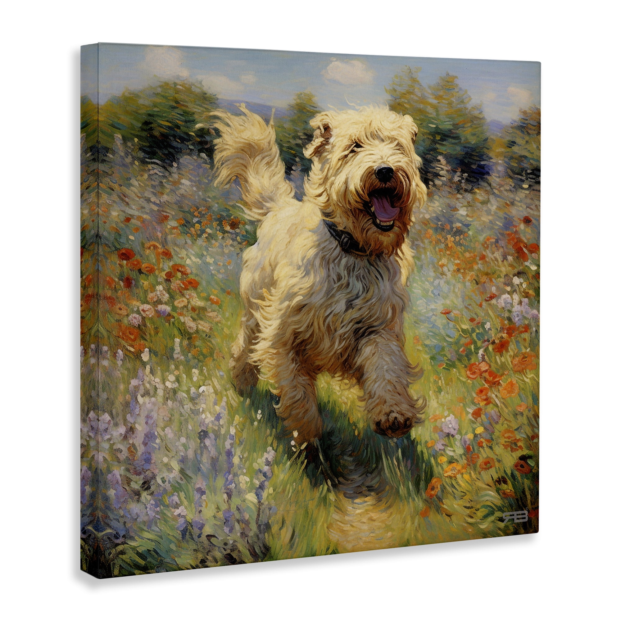 Stupell Industries Happy Running Terrier Dog Animals & Insects Painting Gallery Wrapped Canvas Art Print Wall Art, 24 x 24
