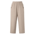 thumbnail image 7 of LEKWK Linen Crop Pants for Women Elastic Waist Casual Wide Leg Pants Loose Fit Solid Comfy Palazzo Bottoms with Pockets Fashion Beach Vacation Outfits, 7 of 7