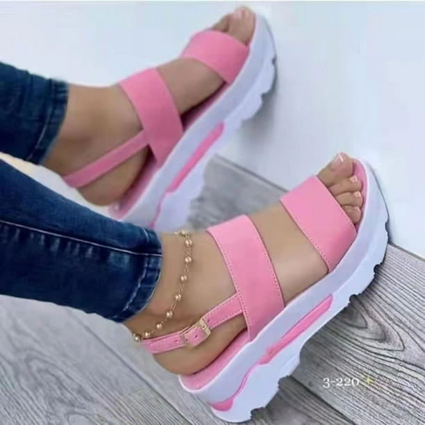 Sandalias de cuña para mujer, zapatos de plataforma baja, a la moda calzado de tacón, novedad de verano