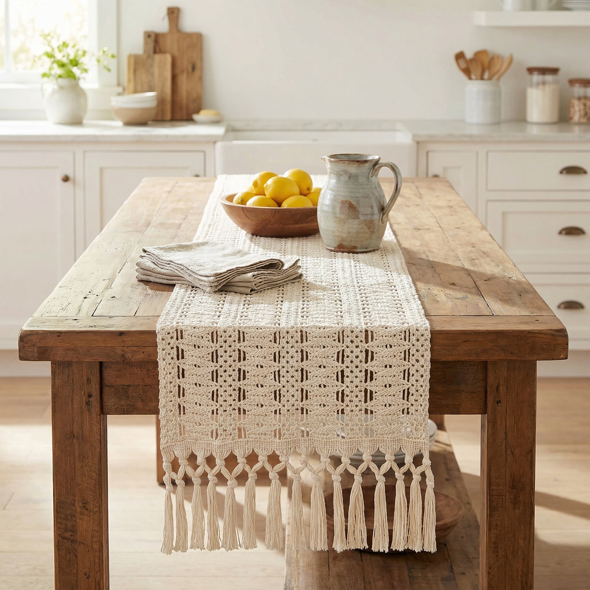 Unique Bargains Kitchen Decor Table Runner with Tassel Large Hollow 11.8x70.9in