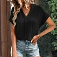 thumbnail image 2 of Women's V Neck Ruffle Sleeve Blouse Business Casual Tops Fashion Comfortable Soft Stretch Wear Stylish Elegant Tee, 2 of 2