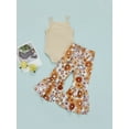 thumbnail image 4 of Faithtur Elegant Baby Girl Pants Set, Square Neck Solid Color Ribbed Buttoned Crotch Romper Floral Elastic Waist Flared Long Pants, 4 of 9