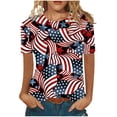 thumbnail image 2 of Lenago Hauts d'Été Grande Taille pour Femmes Décontracté Mode Imprimé Col Rond T-Shirt Tenues du 4 Juillet pour Femmes, 2 of 5