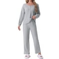 thumbnail image 1 of Conjunto de pijama para mujer INSPIRE CHIC, de punto waffle, de manga larga, 2 piezas, atuendo de sudadera, XL, gris claro, 1 of 6