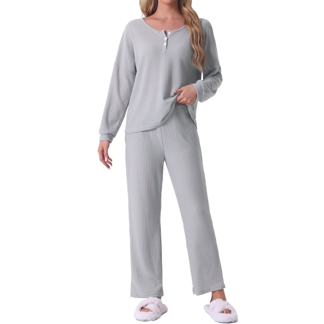 Conjunto de pijama para mujer INSPIRE CHIC, de punto waffle, de manga larga, 2 piezas, atuendo de sudadera, XL, gris claro