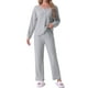 thumbnail image 1 of Conjunto de pijama para mujer INSPIRE CHIC, de punto waffle, de manga larga, 2 piezas, atuendo de sudadera, XL, gris claro, 1 of 6