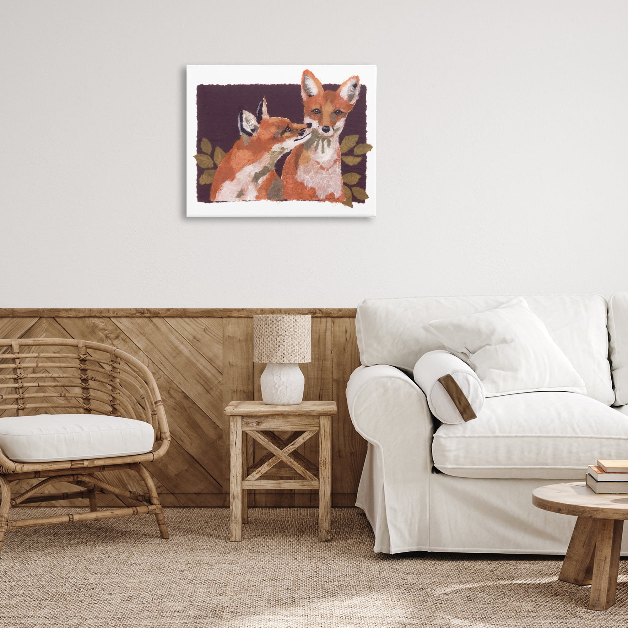 Stupell Industries Woodland Foxes & Leaves Animals & Insects Painting Gallery Wrapped Canvas Art Print Wall Art, 30 x 24