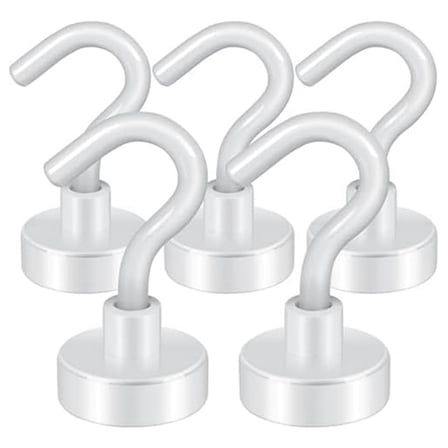 Magnetic Hooks,27Lb Heavy Duty Earth Magnets with Hook for Refrigerator,Cruise Hook for Hanging, (White, Pack of 5),5 x Magnetic Hooks,White