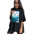 thumbnail image 3 of Plus Size Shirt for Women Black Tops for Women Short Sleeves Shirt for Women Wave 2 T Shirt Crewneck Shirt for Women 5XL, 3 of 5