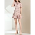 thumbnail image 5 of INSPIRE CHIC Women's Ruffle Floral Bow Tie Chiffon Puff Short Sleeve Fit & Flare Dress, 5 of 6
