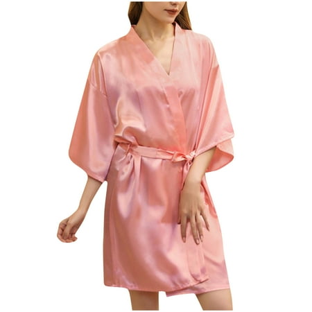 VONCOS Women s Satin Robe Sleepwear- Summer Sexy Bathrobe Valentines Lingerie for Women Sling Short Robes Watermelon Red Size S