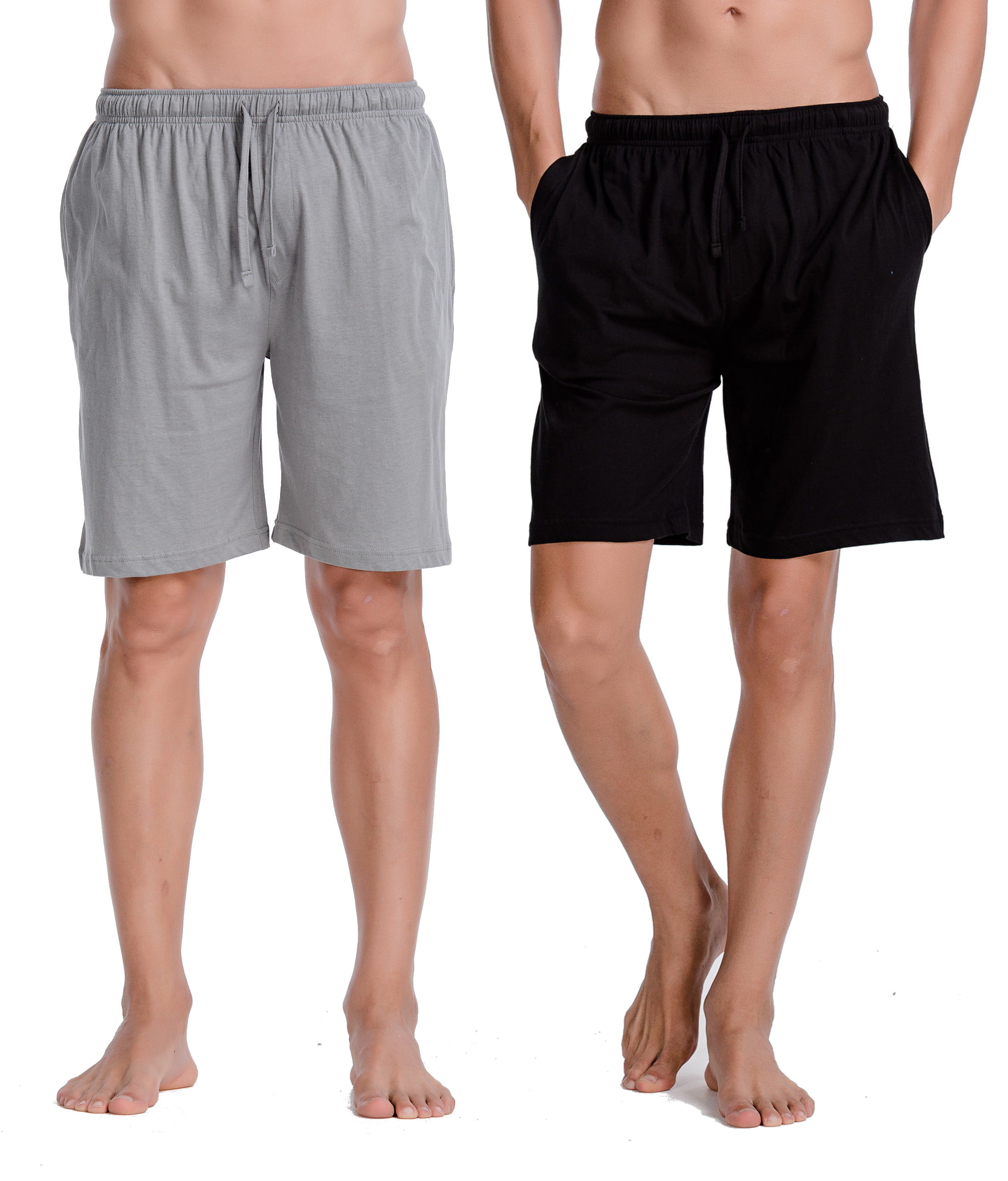 CYZ Men's Comfort Cotton Jersey Shorts with Pockets-BlackGreyMelange2PK ...