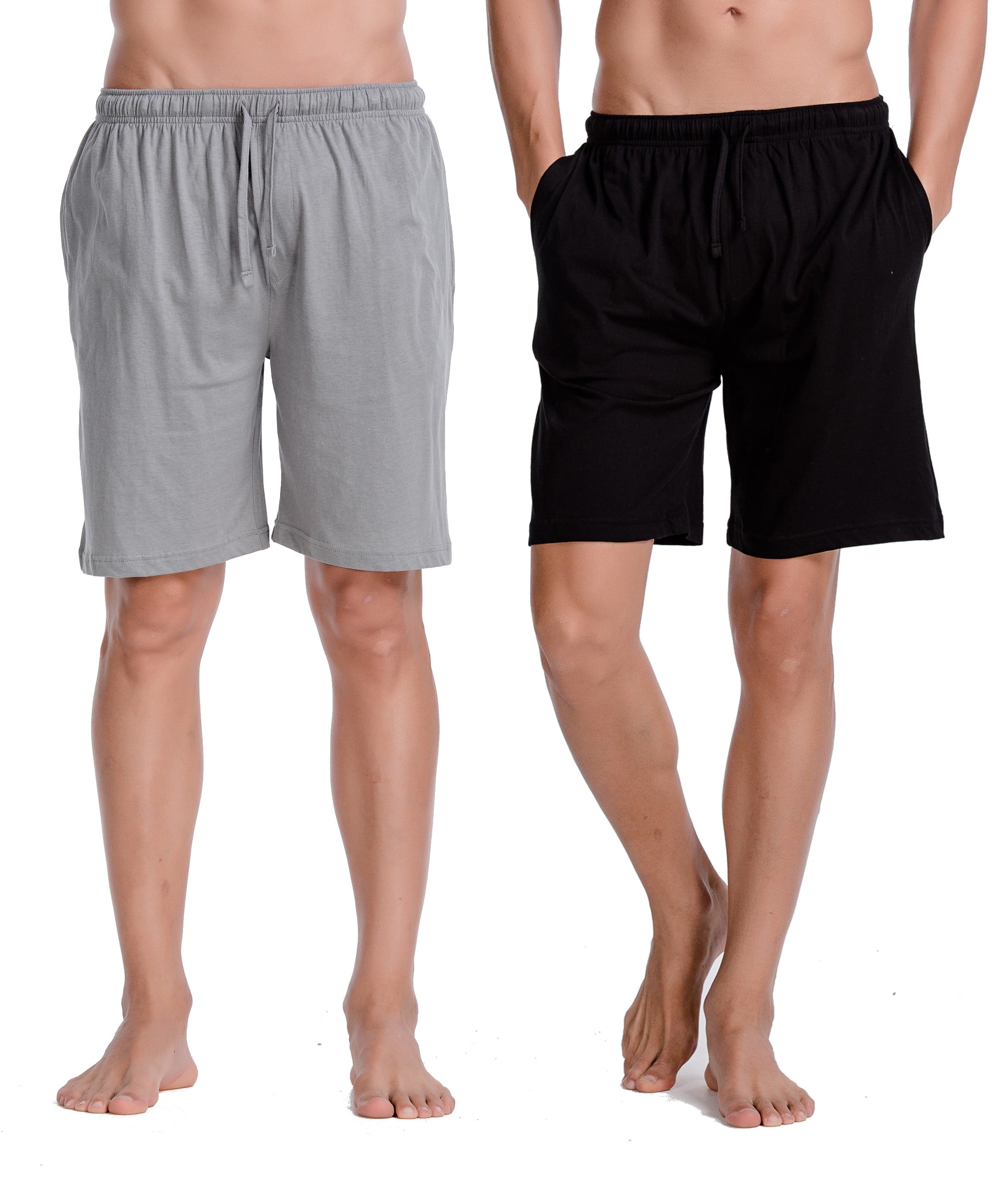 CYZ Men's Comfort Cotton Jersey Shorts with PocketsBlackGreyMelange2PK